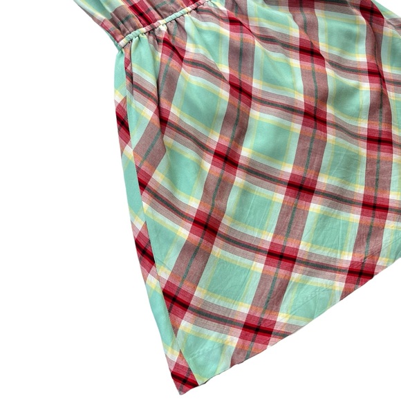 Kensie Womens Sz Small Teal Red Plaid Button Front Sleeveless Ruffle Flowy Dress - Picture 14 of 16